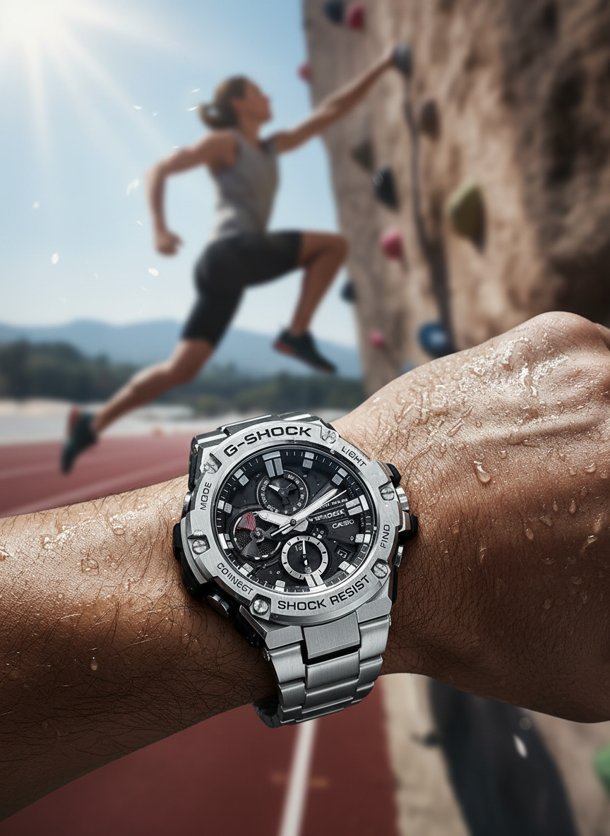 CASIO GST‑B100D‑1A editorial close-up