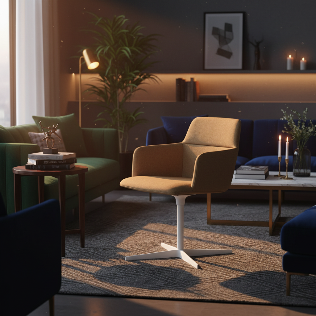 Accent chair staged in cozy evening lounge