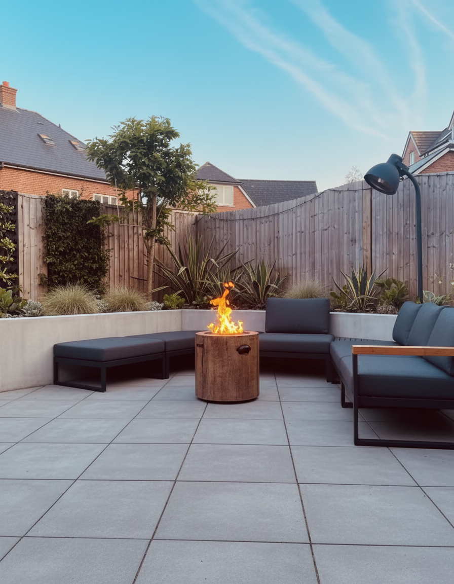 Eco Fuego fireplace evening entertaining scene